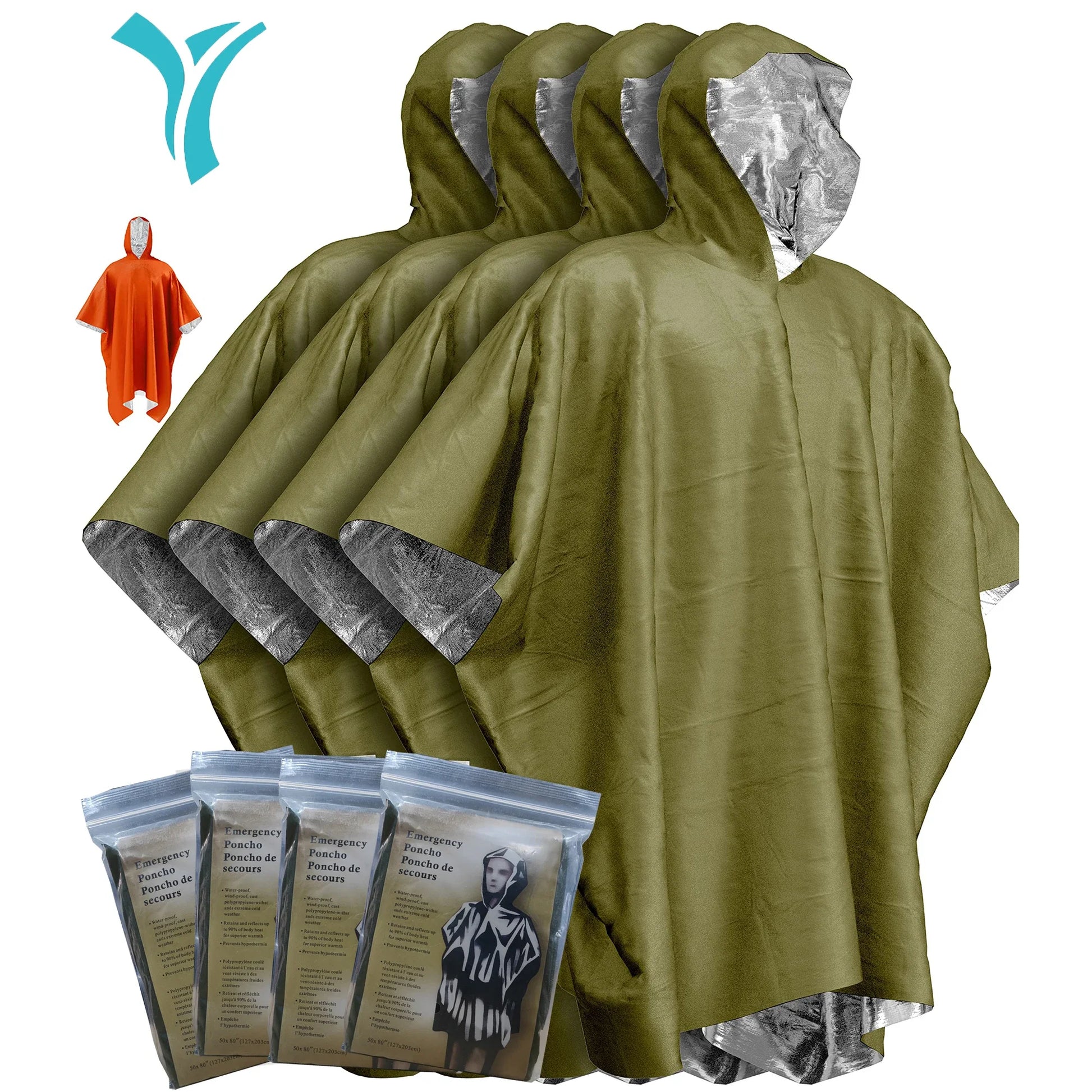 4pcs Emergency Poncho, Thermal Waterproof Film Blanket, Insulated, Reflective, Improved Visibility, Outdoor Camping/Car Survival Gear