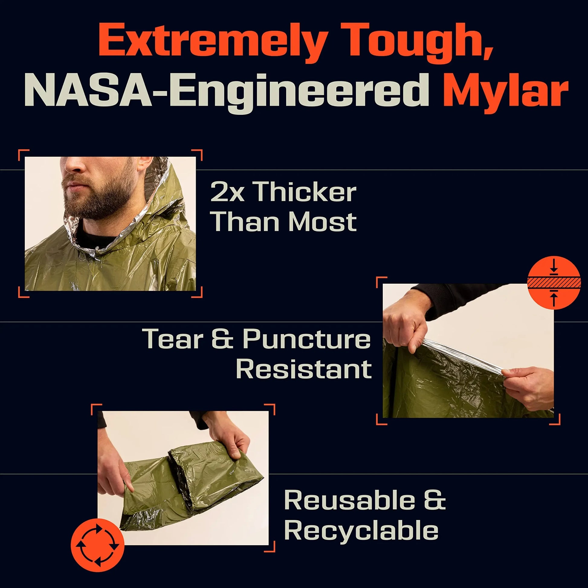 4pcs Emergency Poncho, Thermal Waterproof Film Blanket, Insulated, Reflective, Improved Visibility, Outdoor Camping/Car Survival Gear