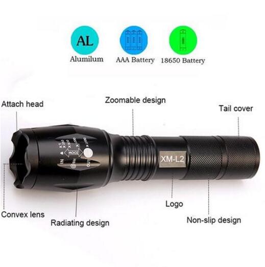 Lampe torche tactique à LED 5 000 lumens, haute puissance