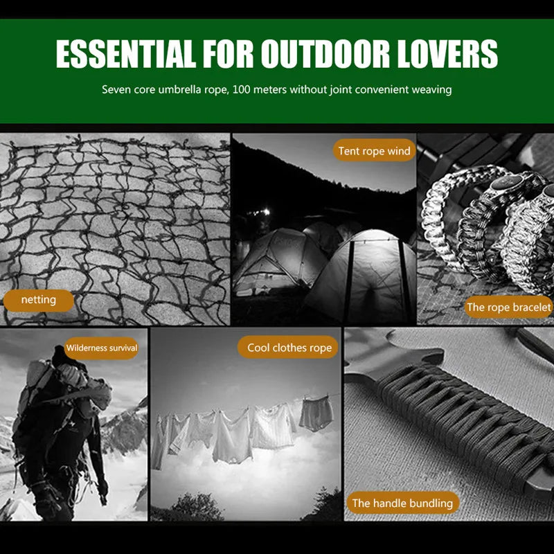 Paracord cord, length 5, 15 or 30 m, 4 mm, for camping, survival, parachute, hiking, tent, accessories