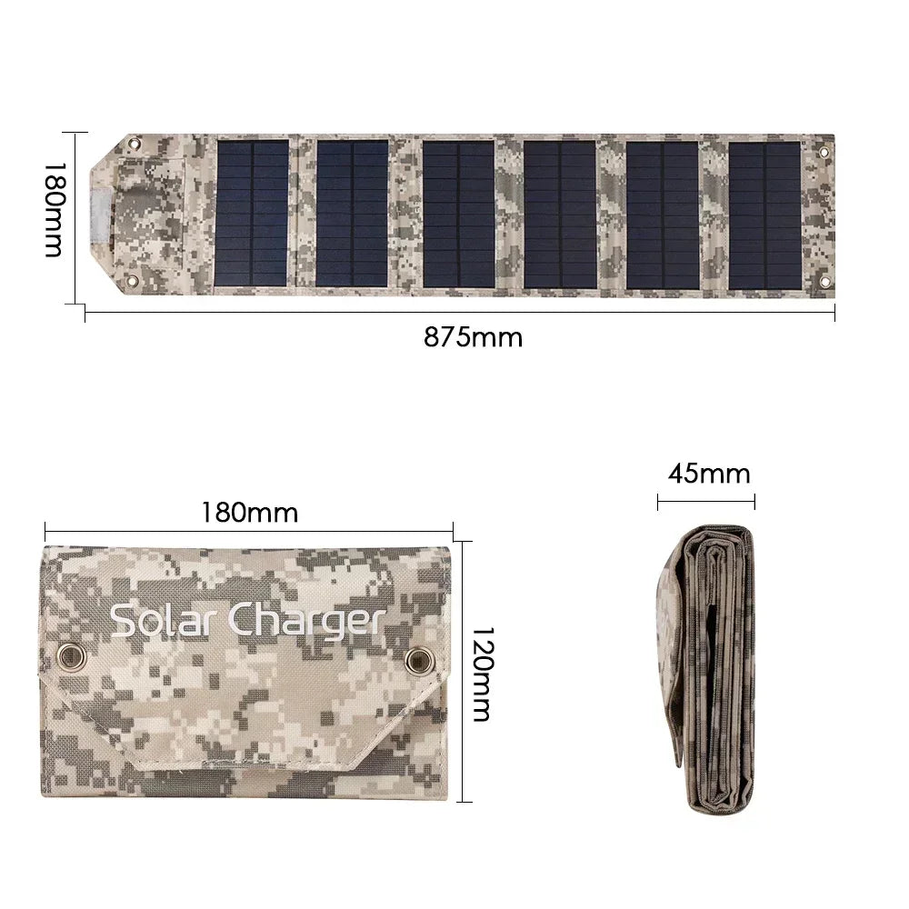 12W Foldable Solar Panel, 5V USB Solar Charger, for Camping, Hiking, Cable Included