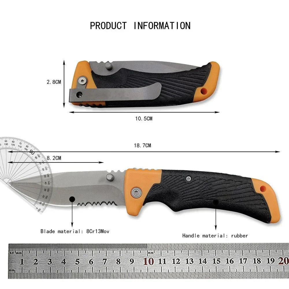 Tactical Folding Hunting Knife with Serrated Blade, Outdoor Military Knives, Camping Survival Tool