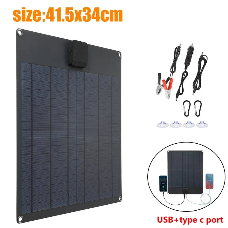 20W Waterproof Solar Panel, USB + Type C Portable Charger for Camping