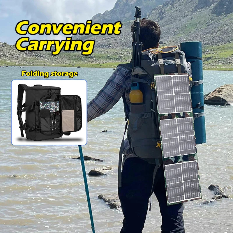 100W Foldable Solar Panels, Portable Solar Power Station, 18V Charger, for Car, Boat, Caravan, Camping
