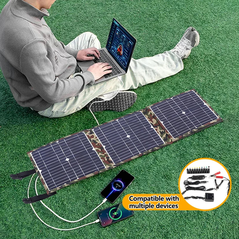100W Foldable Solar Panels, Portable Solar Power Station, 18V Charger, for Car, Boat, Caravan, Camping