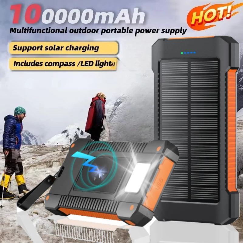 100000mAh Solar Power Bank, Waterproof Portable Charger with SOS Flashlight