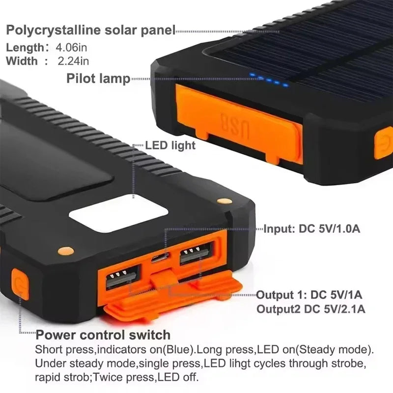 100000mAh Solar Power Bank, Waterproof Portable Charger with SOS Flashlight