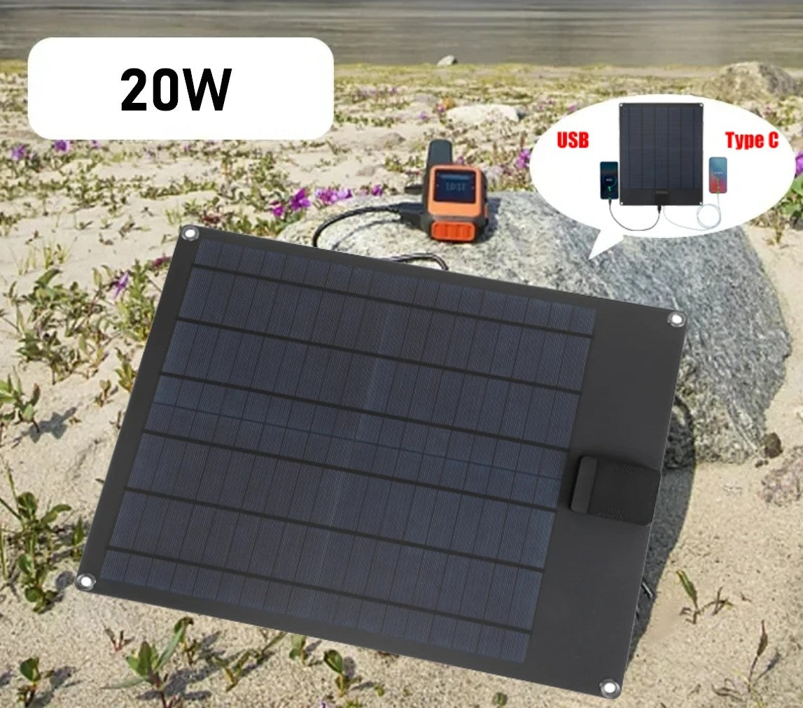 20W Waterproof Solar Panel, USB + Type C Portable Charger for Camping