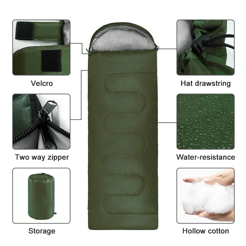 Sac de couchage d'hiver en coton creux épais pour camping en plein air