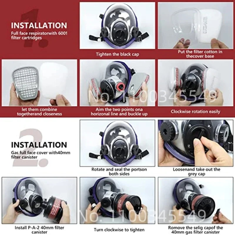 Full Face Respirator Gas Mask 40mm Activated Carbon Filter Cartridge Suitable for Fumes Chemical, Spray Paint, Tactical Survival
