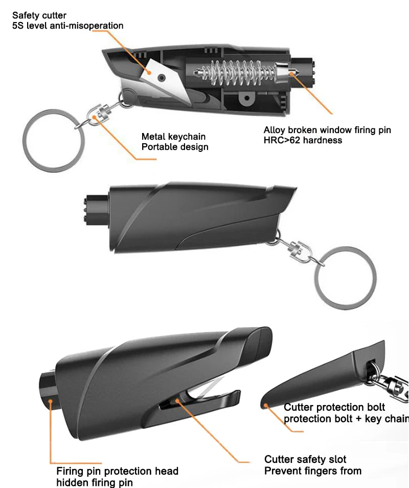 Portable Car Window Breaker Escape Hammer, Multifunctional Emergency Glass Breaker, Seat Belt Cutter, EDC Outdoor Self-Defense Tool