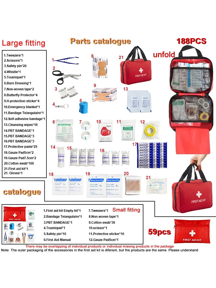 First Aid Kit - 188 Pieces - for Car, Home, Travel, Camping, Office or Sports, Fully Equipped with Emergency and Survival Essentials