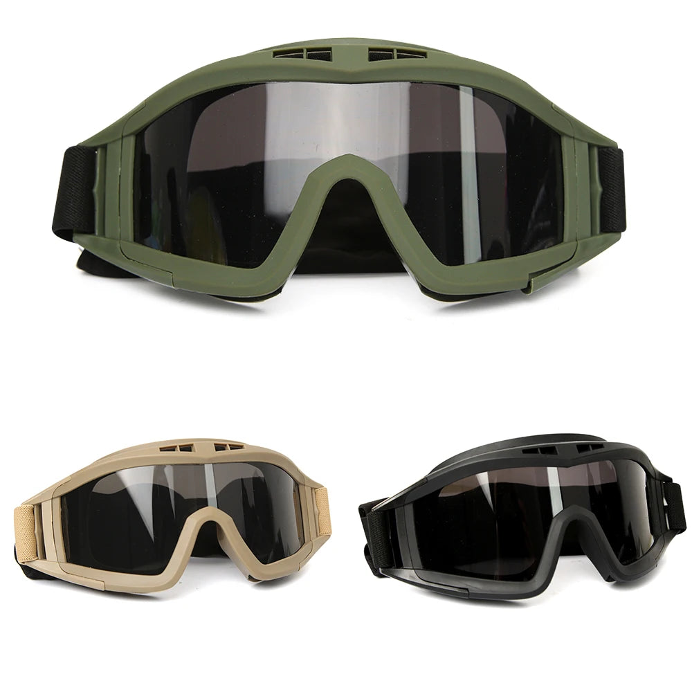 JSJM Tactical Goggles 3 Lens Windproof Dustproof CS Protection