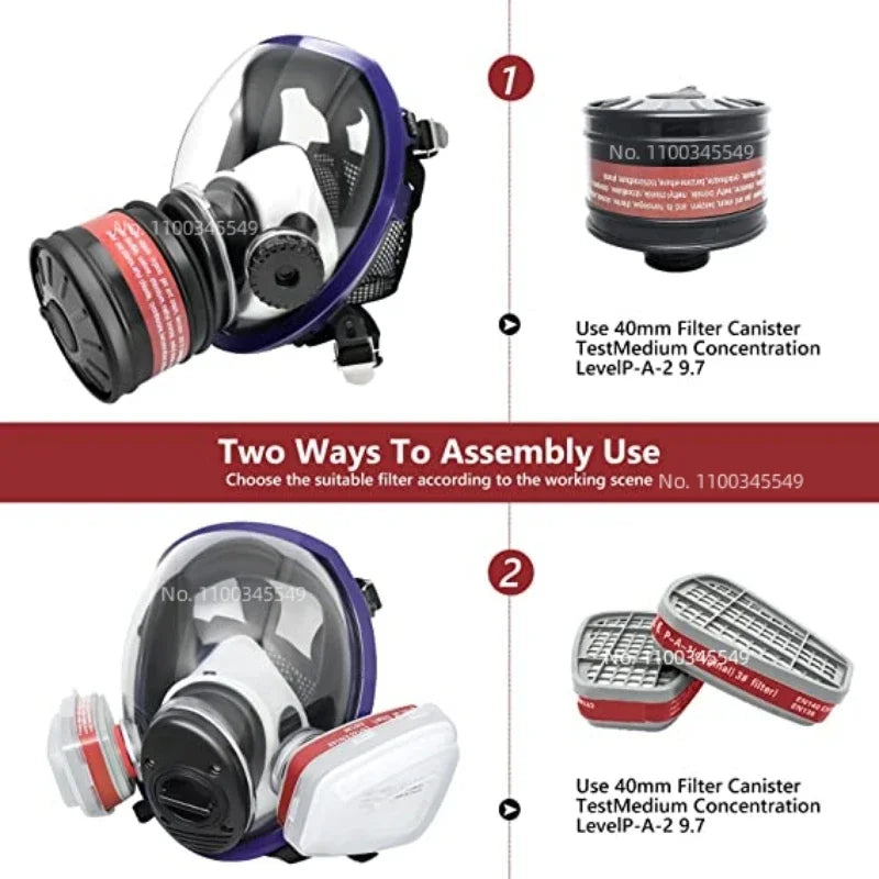 Full Face Respirator Gas Mask 40mm Activated Carbon Filter Cartridge Suitable for Fumes Chemical, Spray Paint, Tactical Survival