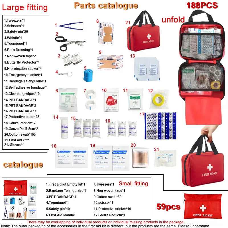 First Aid Kit - 188 Pieces - for Car, Home, Travel, Camping, Office or Sports, Fully Equipped with Emergency and Survival Essentials