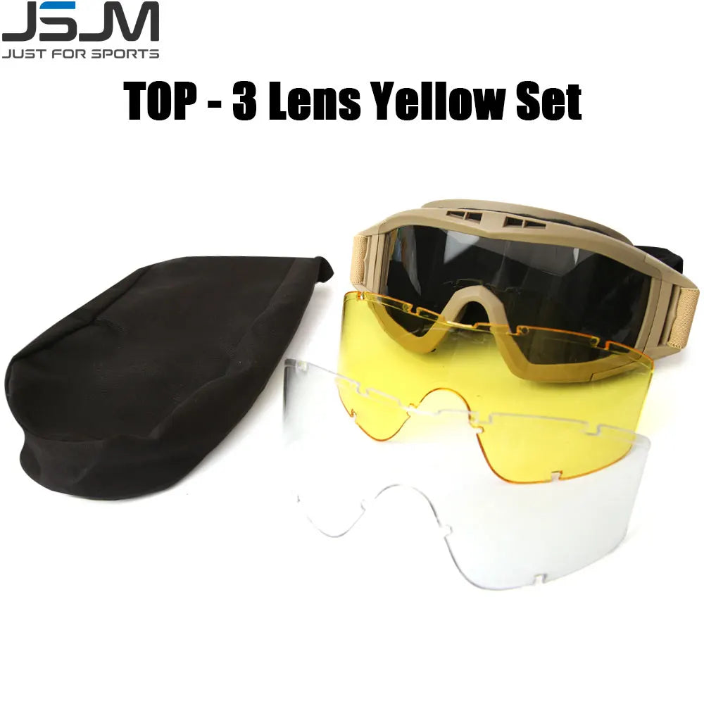 JSJM Tactical Goggles 3 Lens Windproof Dustproof CS Protection