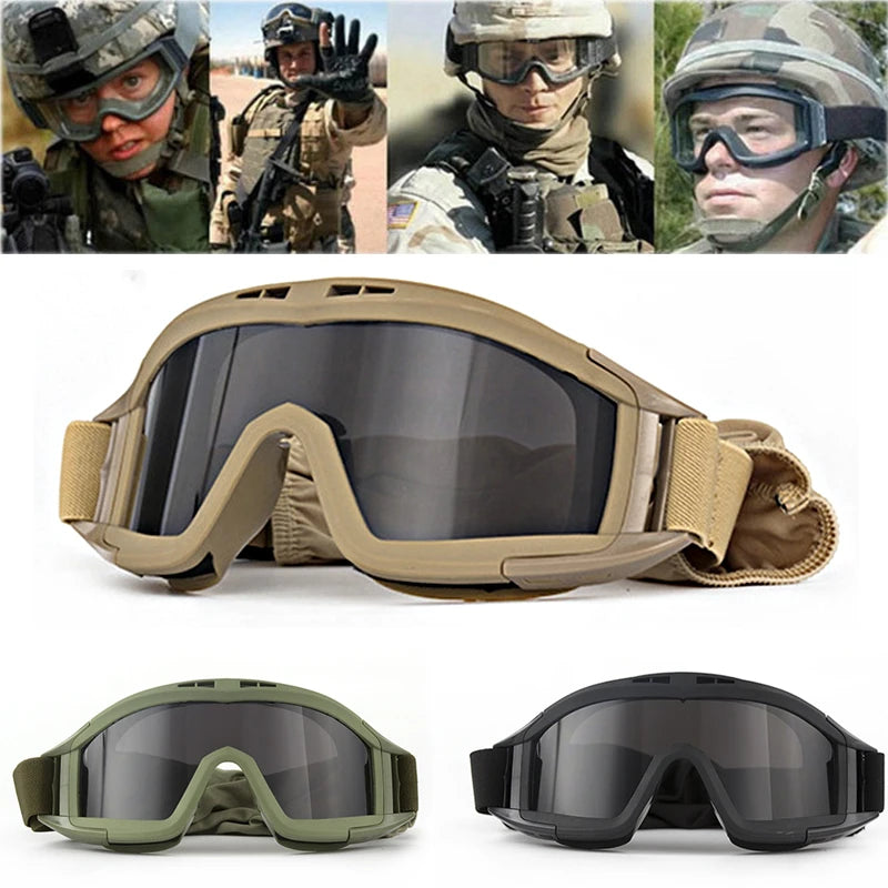 JSJM Tactical Goggles 3 Lens Windproof Dustproof CS Protection
