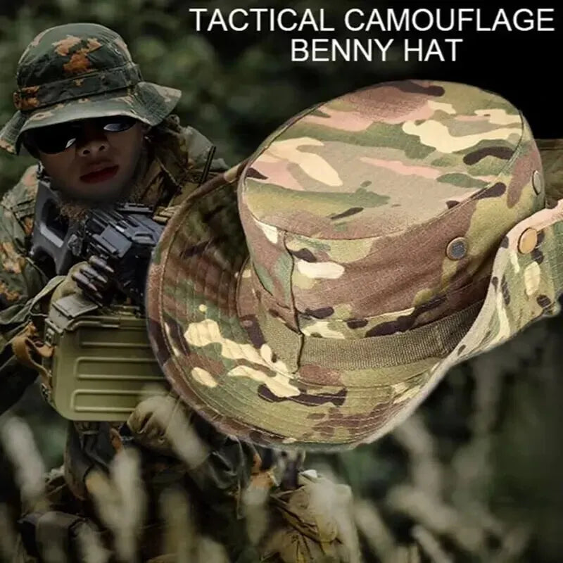 Outdoor camouflage military hat, breathable hiking bucket hat 