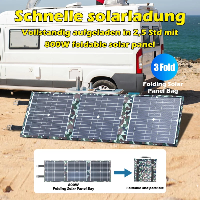100W Foldable Solar Panels, Portable Solar Power Station, 18V Charger, for Car, Boat, Caravan, Camping 