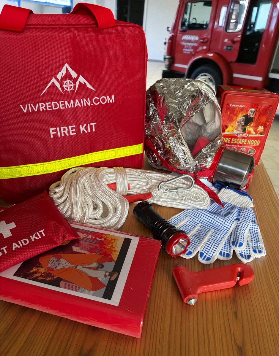 FIRE - Le kit de survie incendies Vivre Demain® pour évacuer rapidement une zone en feu. vivredemain.com kit évacuation incendie