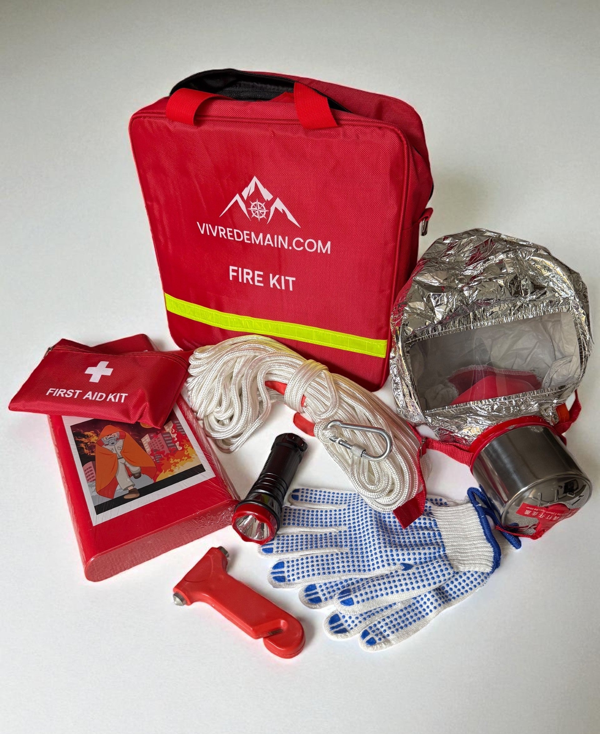 FIRE - Le kit de survie incendies Vivre Demain® pour évacuer rapidement une zone en feu. vivredemain.com kit évacuation incendie