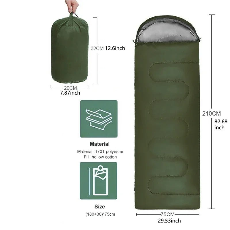 Sac de couchage d'hiver en coton creux épais pour camping en plein air