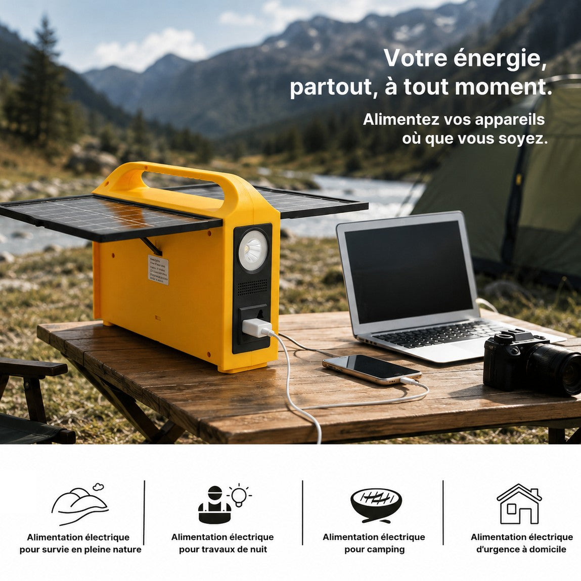Station d’énergie solaire portable, batterie 100 W